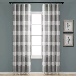 2Tucker Stripe‎ Yarn Dyed Cotton Knotted Tassel Window Curtain Panels Gray 40X95